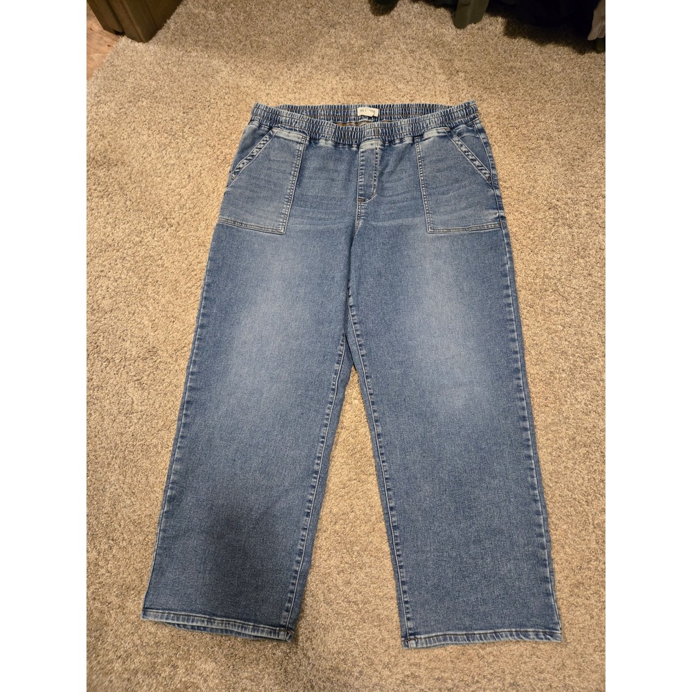 Maurices m jeans Womens 18W High Rise Wide Leg Elastic Waist Blue Denim Pants